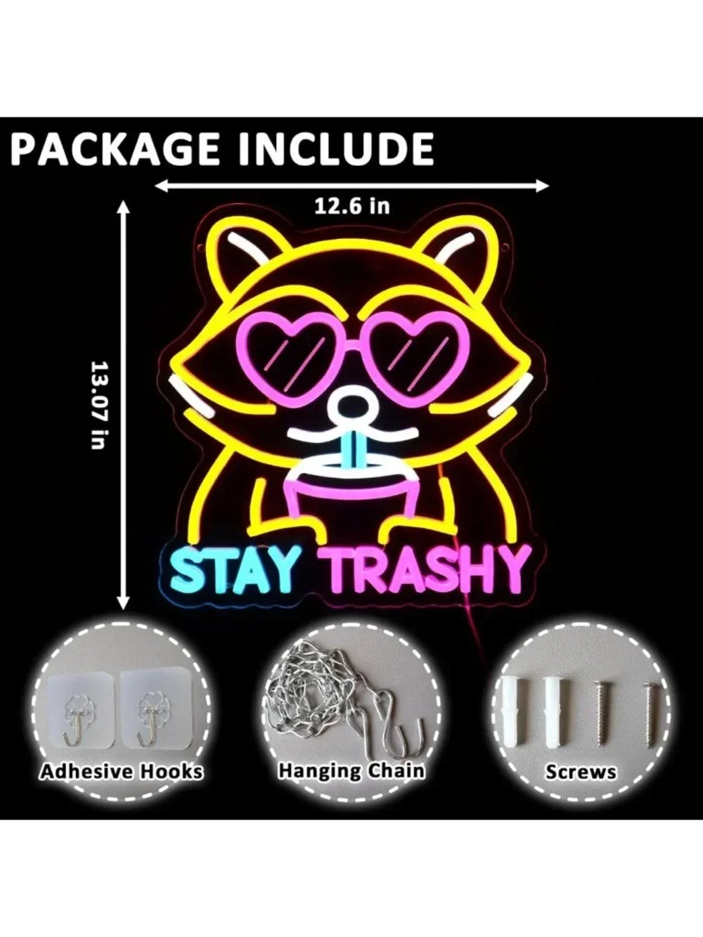 Cute Neon Raccoon Sign - Dimmable LED Wall Decor for Bedroom, Game Room